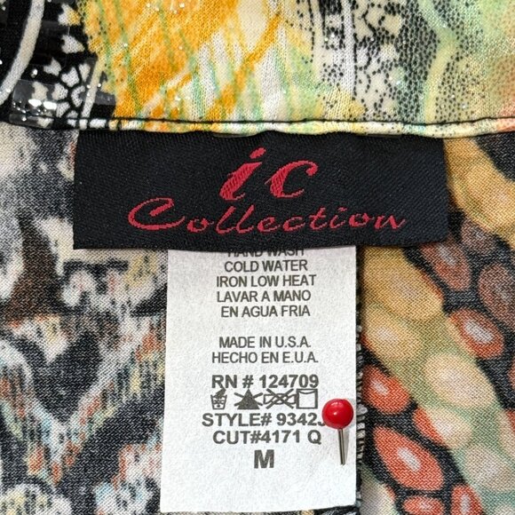 IC Collection Womens Button Up Top Jacket Abstract Print Art Shiny Retro Size M - Picture 5 of 7